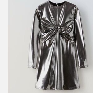 Zara Shimmering Silver Dress with Knot Detail